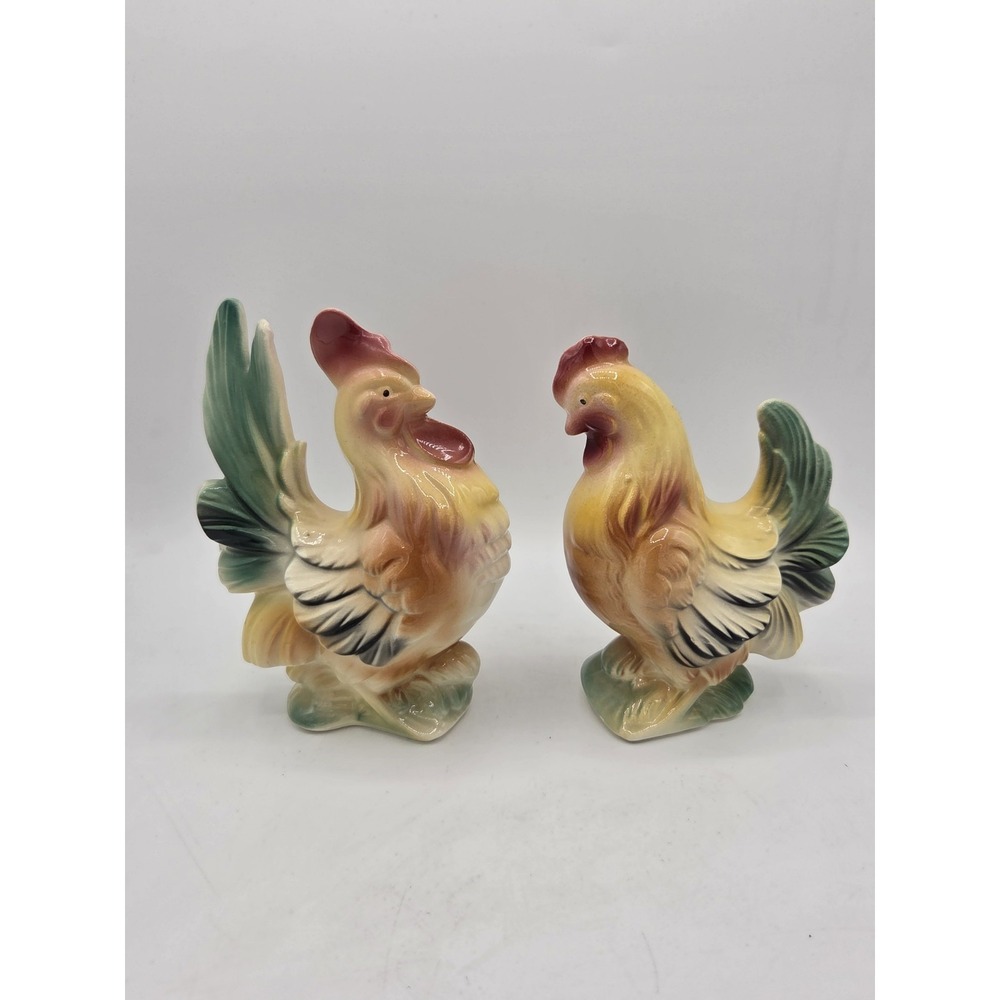 Pair Of Royal Copley Windsor Hen & Rooster Ceramic Figurines Farmhouse
